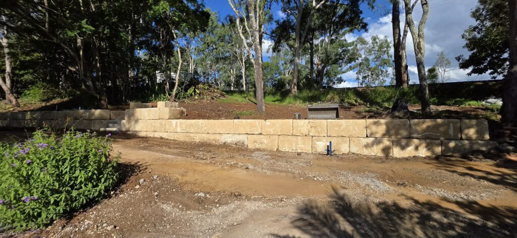 sandstone block retaining wall at Pinjarra Hills