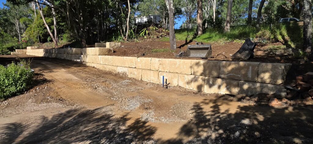 sandstone block retaining wall at Pinjarra Hills