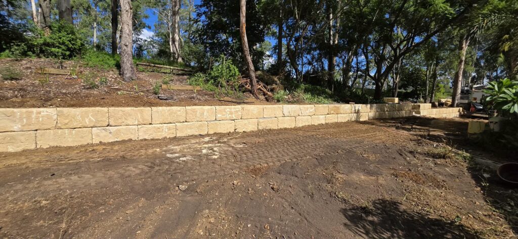 sandstone block retaining wall at Pinjarra Hills