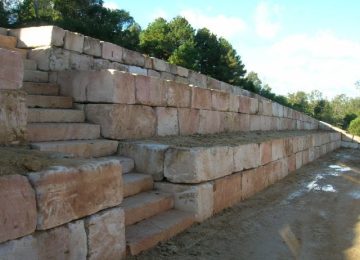 64057b B grade premium sandstone block wall with rough cut sandstone slab steps